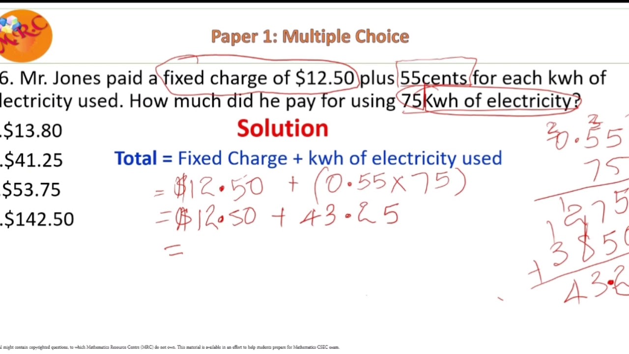 Calculating Electricity Bill Given Fixed Charge And Cost For Each Kwh ...