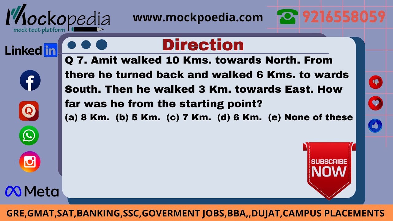 Q7- Amit Walked 10 Kms. Towards North. From There He Turned Back And ...