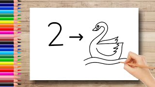 HOW TO DRAW SWAN WITH NUMBER 2 | SWAN DRAWING