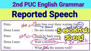 2nd PUC Reported Speech 5 marks question Kannada Explanation Second PUC English Grammar in Kannada