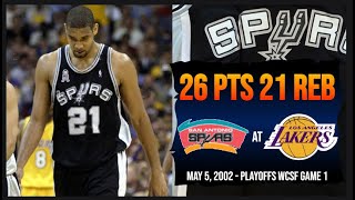MVP Tim Duncan 26pts 21reb - 2002 Playoffs WCSF Game 1 - San Antonio Spurs at Los Angeles Lakers