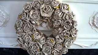 HOW TO DIY ROLLED PAPER ROSES WREATH, newsprint, book pages, paper crafts