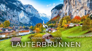 🇨🇭Lauterbrunnen 4K Walk Switzerland 🍂 Autumn ▶ Most Beautiful Village in Switzerland ▶ Captions