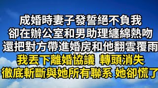 成婚時妻子發誓絕不負我，卻在辦公室和男助理纏綿熱吻，還把對方帶進婚房翻雲覆雨，我丟下離婚協議 轉頭消失，徹底斬斷與她所有聯繫 她卻慌了【清風與你】#激情故事#大彬情感#夢雅故事#小說#爽文