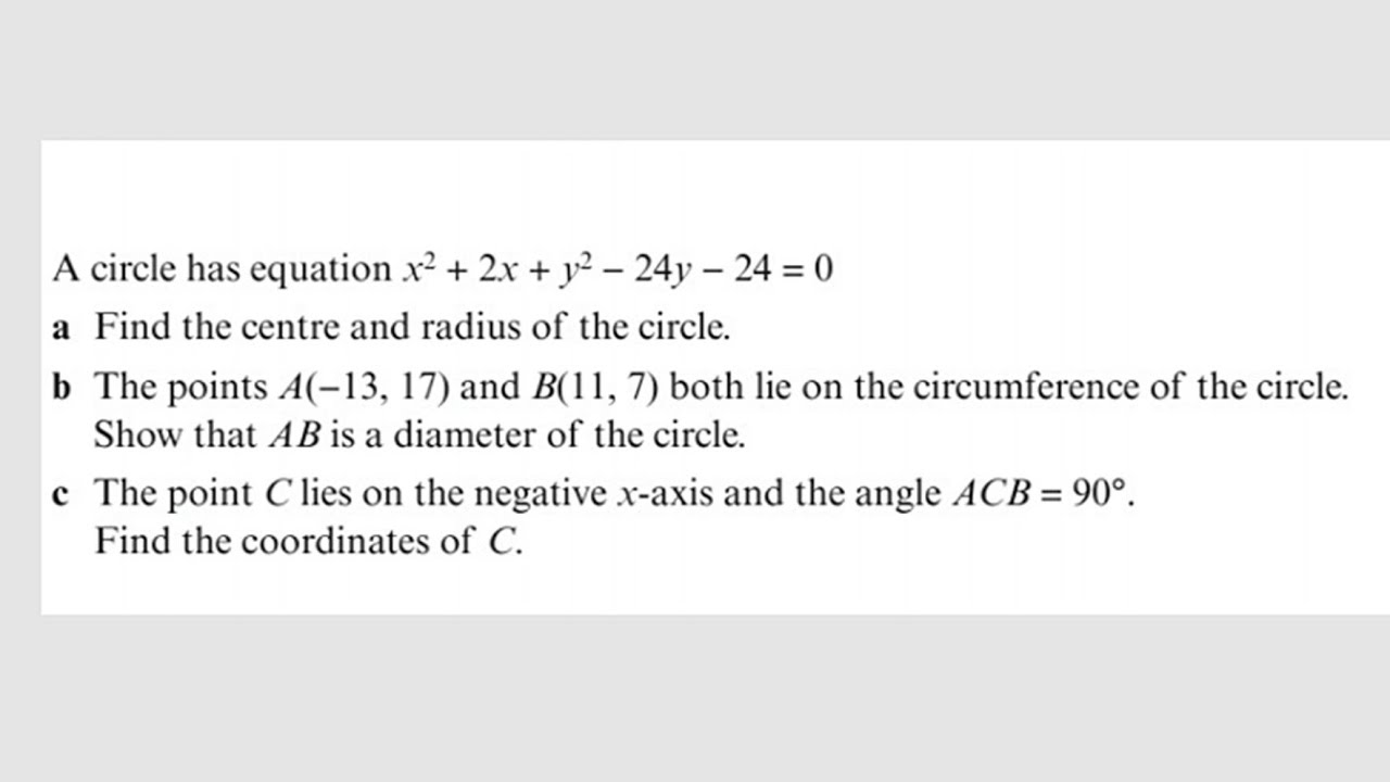 Coordinate Geometry | Finding Missing Point On A Circle, The Centre And ...