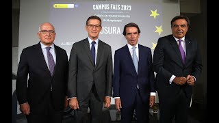 Alberto Núñez Feijóo interviene en la clausura del Campus FAES 2023 en Madrid.