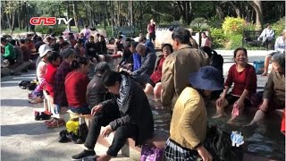 福州一公园免费开放温泉泡汤  众人打卡体验