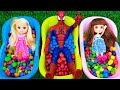 Satisfying ASMR Video I Mixing Colorful Candy M&M's in Bathtub With Spiderman & Dolls I Cutting ASMR