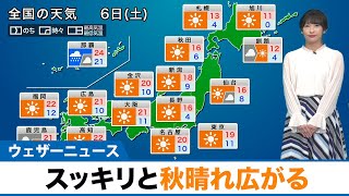 11月6日(土)の天気 スッキリと秋晴れ広がる