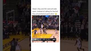 Curry, Klay, and KD were wide open. Instead of calling for the ball, they pointed at eachother 🤣❤️