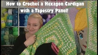 How to crochet a Hexagon cardigan with Tinkerbell inspired tapestry detail.