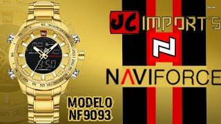 Relógio NaviForce Modelo NF9093 Dourado, Aço Inoxidável, A prova d'água, Completo Original