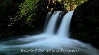 【４K】【2021年 四季を巡る】山梨県河口湖の鐘山の滝、河口浅間神社と母の白滝・・・・Waterfal \u0026 Shrine View at KawaguchiLake