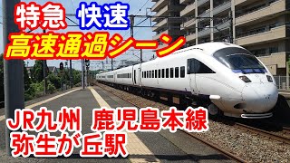 【高速通過】JR九州 鹿児島本線 特急・快速 高速通過シーン  弥生が丘駅　特急リレーかもめ・みどり＆ハウステンボス・ゆふいんの森 他