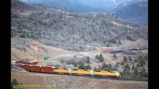 SD70's roar, and sound SWEET on Soldier Summit grade, nice sounding NATHAN P3 horns, Utah April 2001