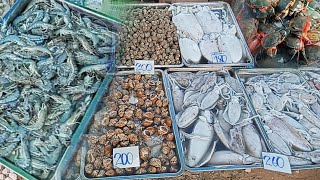 ตลาดนัดซีฟู๊ดหาดเจ้าหลาว ตลาดนัดขายของใกล้ทะเล ใกล้ที่พักริมทะเล ซีฟู๊ดสดๆราคาแสนถูก