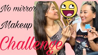 No mirror makeup challenge| funny video😂