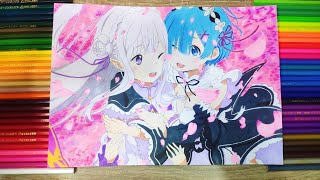 [Drawing]绘画-Emilia and rem| 爱蜜莉雅和蕾姆|Re: zero (Re:從零開始的異世界生活)