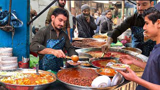 100/- Rs Cheapest Peshawari Pakistani Street Food Desi Nashta - Punjabi Style Channa Choly Breakfast