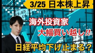 3/25、【日本株上昇】海外投資家日本株を大幅買い越し。日経平均下げ止まる！！ナスダックは急落。【日本株、米国株をテクニカル分析】