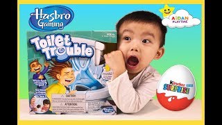 Toilet Trouble Game Funny Kids Challenge With Aidan Playtime!Kinder Surprise Egg!