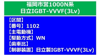 【鉄道走行音】福岡市交通局1000N系_日立製3Lv_IGBT-VVVF