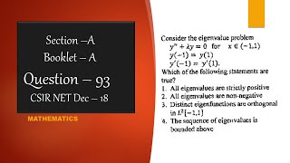 CSIR NET Mathematics Solution Dec 2018 | Question 93 | ODE | Sturm Liouville Problem