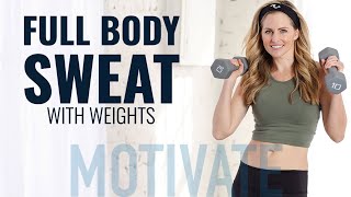 25 Minute Full Body Sweat with Weights:  Dumbbell or Kettlebell home strength & cardio exercises