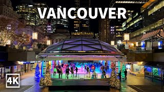 【4K】Downtown Vancouver Walk in Christmas Season - Robson Street | BC Canada (Binaural City Sounds)