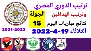ترتيب الدوري المصري وترتيب الهدافين ونتائج مباريات اليوم الثلاثاء 19-4-2022 من الجولة  15