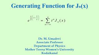 Generating Function for Bessel Differential Equation