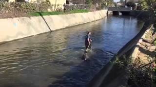 Firefighter rescues dog trapped in canal in Fresno's Tower District