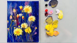 Wildflowers acrylic abstract painting on canvas tutorial |step by step | Daisy painting