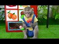KiKi Monkey go shopping Kinder Joy Eggs at store and get trouble in the toilet  KUDO ANIMAL KIKI