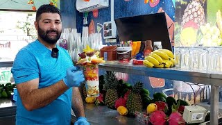 برميل كوكتيل فواكه استوائية في صيف بيروت اللاهب من محل المعلم أحمد  Fresh tropical fruit juice