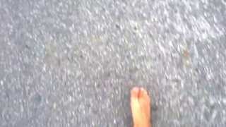 Barefoot cool down walk after run