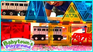 Toy Subway MTA Trains and Subway Station with Magnet Blocks | Toy Train Video
