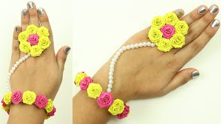 Paper Rose Bracelet With Finger Ring / Radha Krishna Jewellery Craft / DIY Indian Hand Jewelly