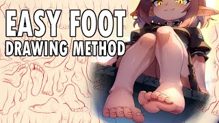 Easy Foot Drawing Method, cute feet, any angle.