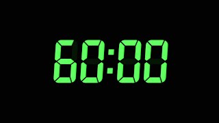 60 Seconds Digital Countdown Timer | Black Background | Green Text | No Sounds