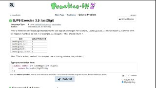 Java Practice It || 3.9 lastDigit || method basics, parameters, return, math.