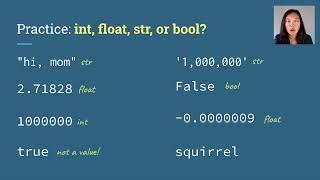 Answer: int, float, str, or bool