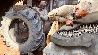 Incredible Using Aluminium Mold In Repairing Process Of Tractor Huge Tyre By Hard Working Old Man