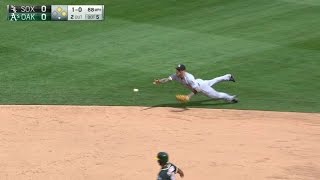 CWS@OAK: Lawrie dives, makes a nice flip for the out