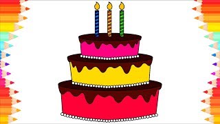 How to Draw Birthday Cake for Kids🎂 Step by Step Art. Drawing Lessons. Coloring Pages for Children