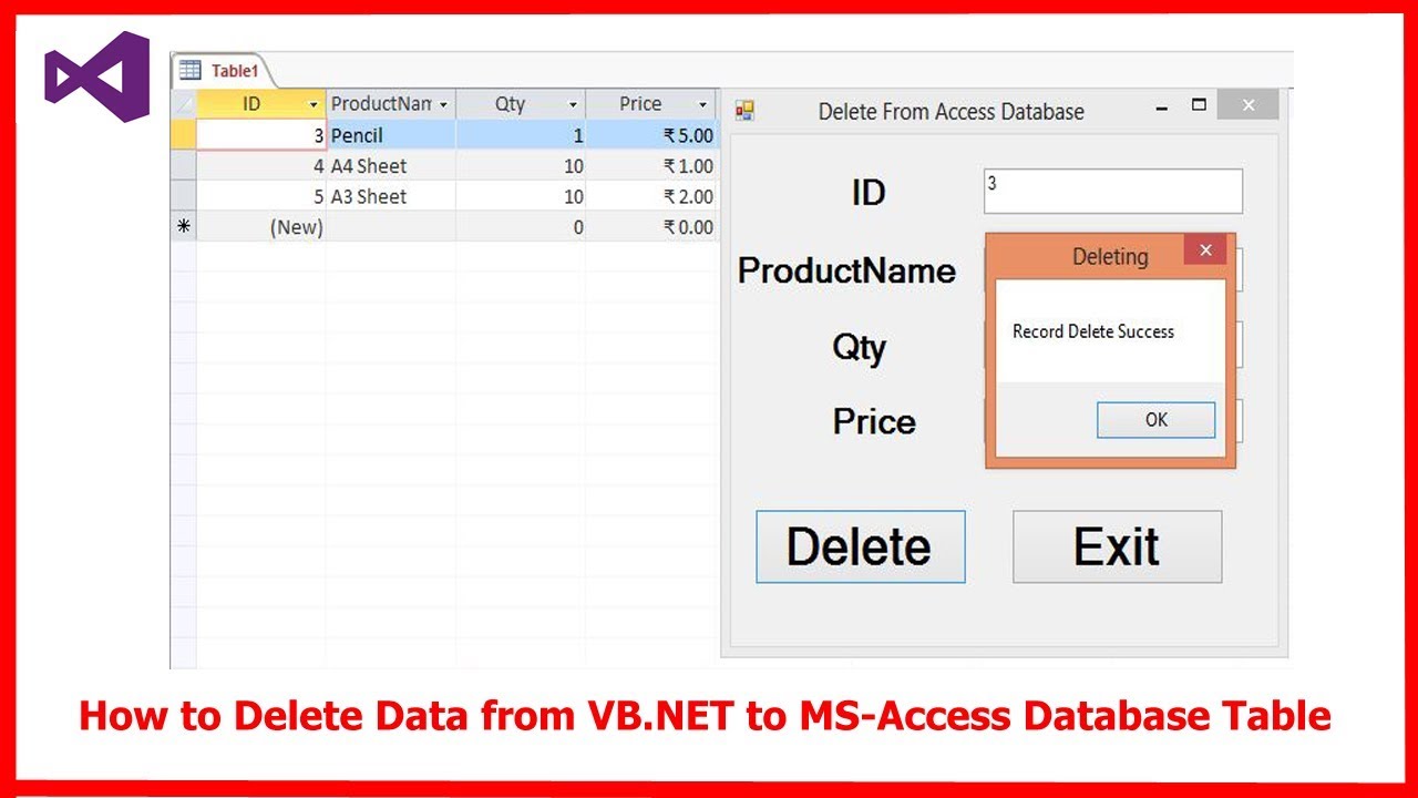 How To Delete Data From VB NET To MS Access Database Table||VB Tutorial ...