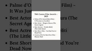 78th Cannes Film Awards – 2025 | Winners List 🏆