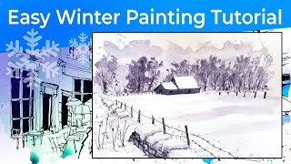 How to Paint a Simple Winter Scene - Line and Wash