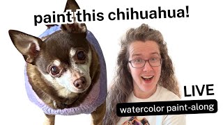 Brown Chihuahua watercolor paint along tutorial