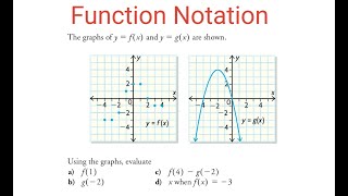 FUNCTION NOTATION Finding f(1), g(-2), f(4) - g(-2) & x when f(x) = 3